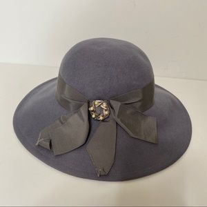 Vintage gray lavender ribbon pin wool floppy hat
